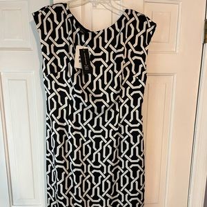 NWT INC international concepts 100% silk black and white geometric print dress
